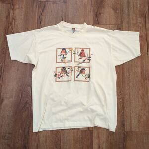 VTG Bird Carolyn Shores Wright Adult XL Shirt Cherry Blossom Cottage Nature Tree